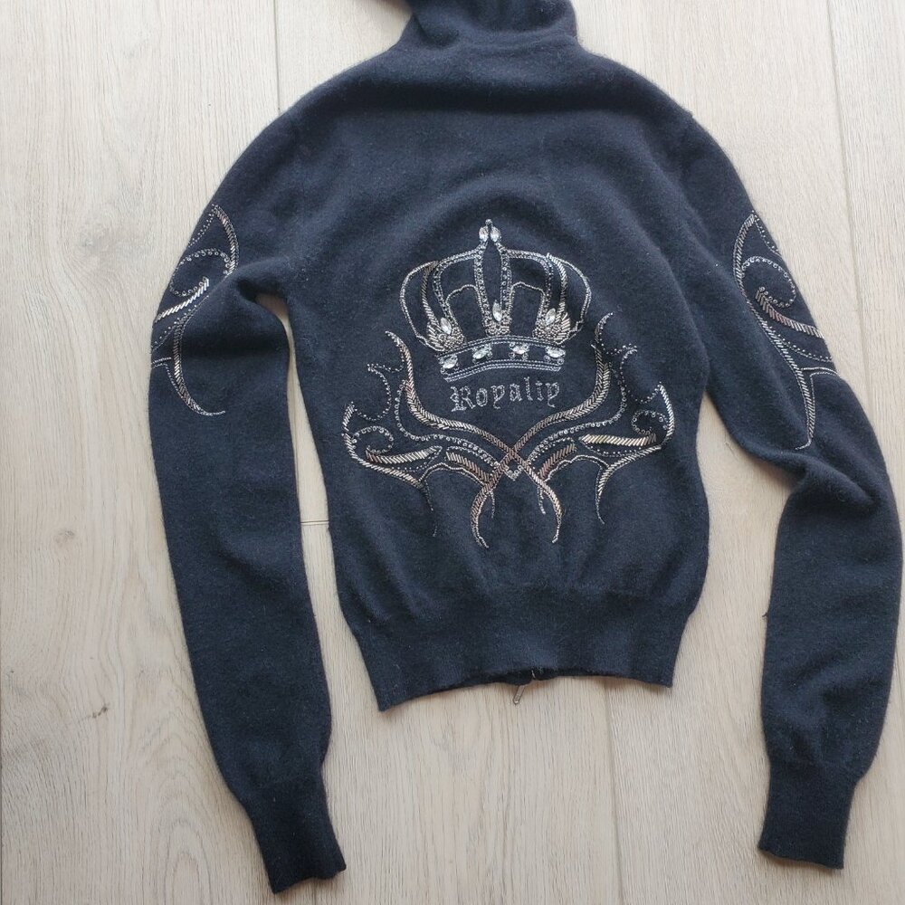 Raw 7 Black 100% Cashmere Bling Full Zip Hoodie - Picture 10 of 15
